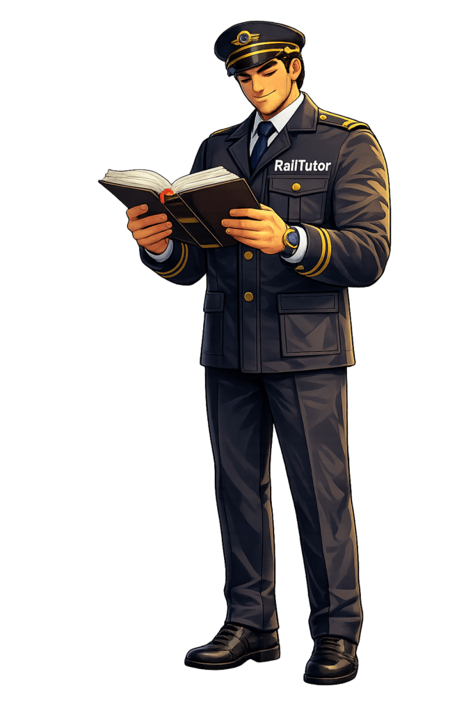 Conducteur de train consultant un livre